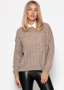 Pullover mit Zopfmuster - taupe