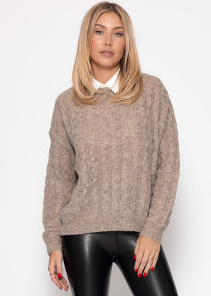 Pullover mit Zopfmuster - taupe