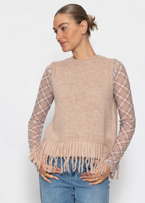 Pullunder mit Fransen - beige