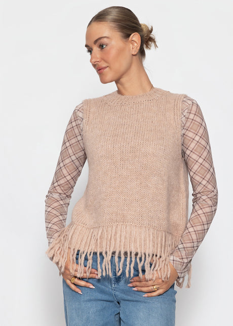 Pullunder mit Fransen - beige