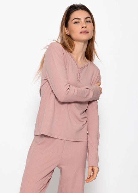 Pyjamashirt Langarm - rosa