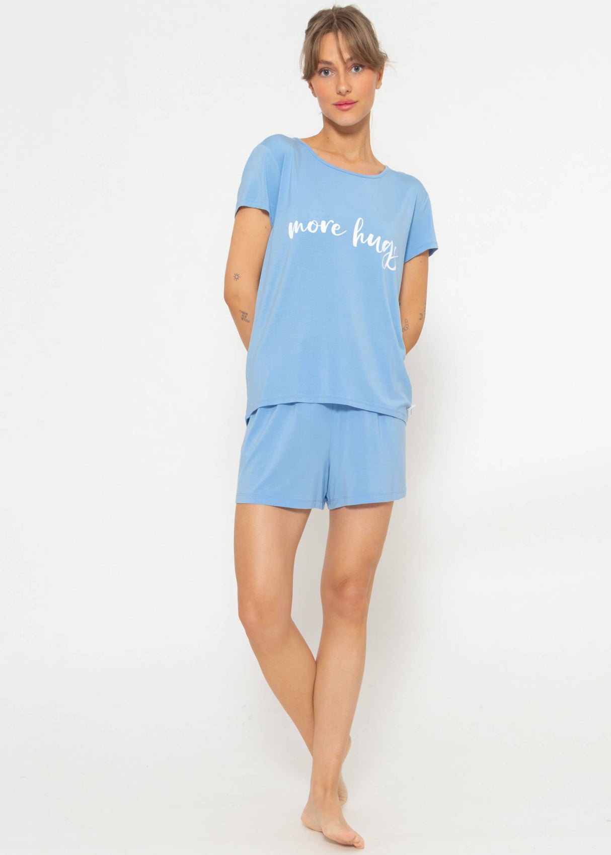 Pyjama Shirt mit Print - hellblau