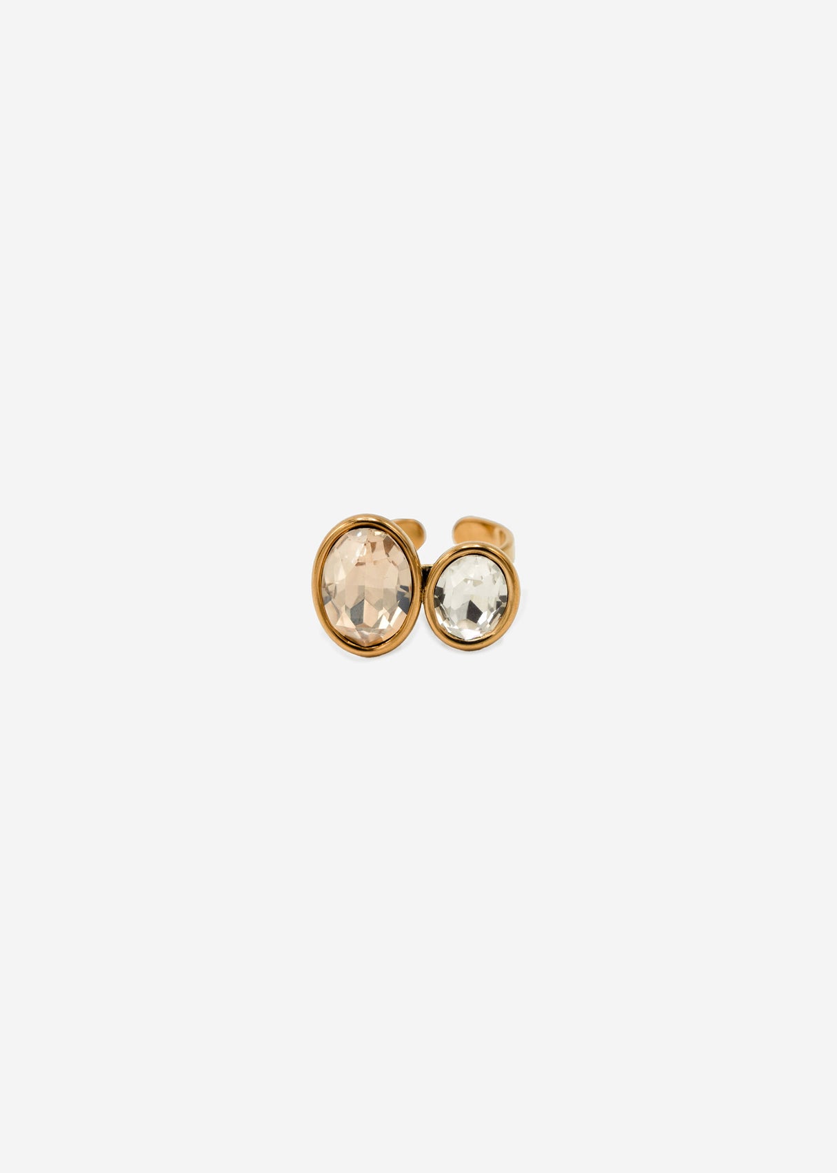 Ring mit 2 hellen Schmucksteinen - gold