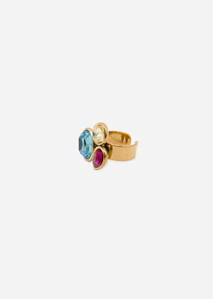 Ring mit 3 bunten Schmucksteinen - gold