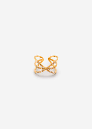Ring with sparkling bars - gold