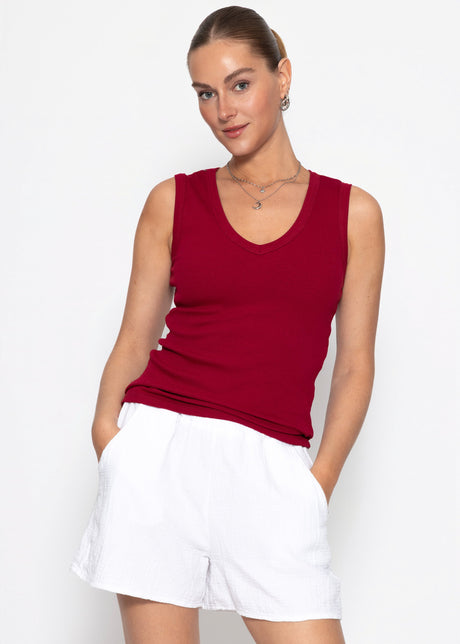 Ripp-Top mit V-Auschnitt - burgundy by SASSYCLASSY