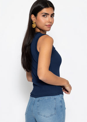 Rib-knit V-neck top - dark blue