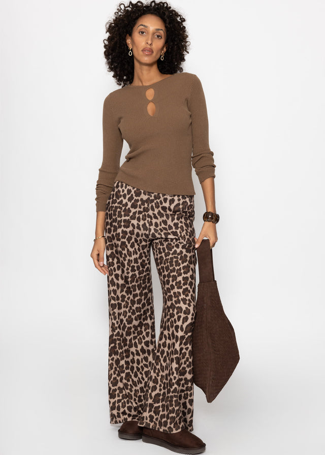 Rippstrickoberteil mit Cut-Outs - braun