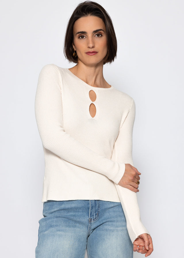 Rippstrickoberteil mit Cut-Outs - creme
