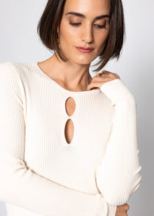 Ribbed knit top with cut-outs - cream