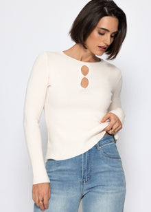 Rippstrickoberteil mit Cut-Outs - creme