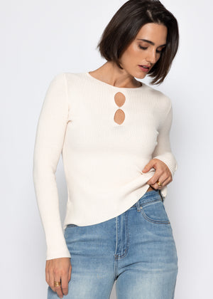 Rippstrickoberteil mit Cut-Outs - creme
