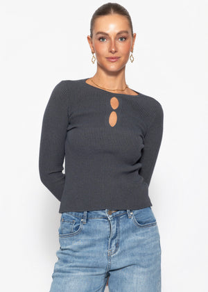 Rippstrickoberteil mit Cut-Outs - grau