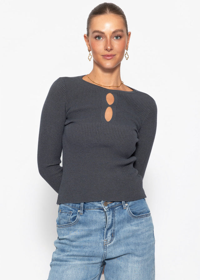 Rippstrickoberteil mit Cut-Outs - grau