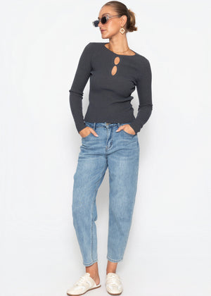 Rippstrickoberteil mit Cut-Outs - grau