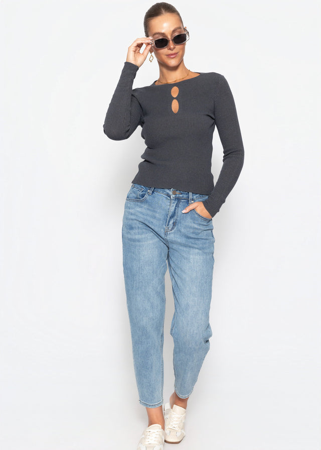 Rippstrickoberteil mit Cut-Outs - grau