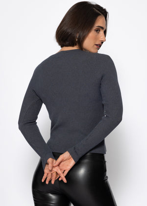 Rippstrickoberteil mit Cut-Outs - grau