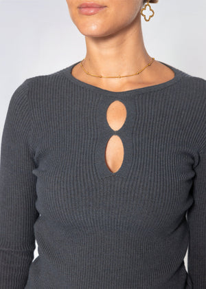 Rippstrickoberteil mit Cut-Outs - grau