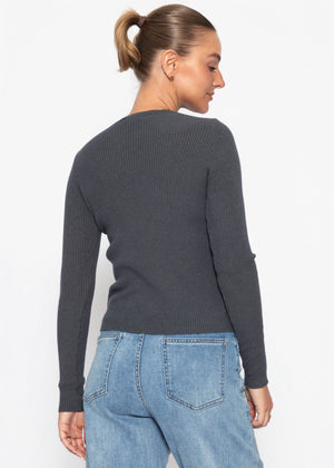 Rippstrickoberteil mit Cut-Outs - grau