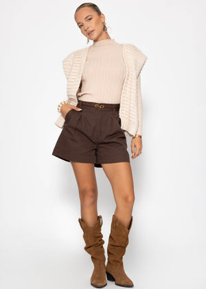 Rippstrickoberteil mit Stehkragen - beige