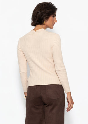 Rippstrickoberteil mit Stehkragen - beige