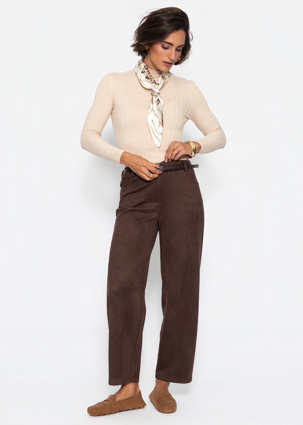 Rippstrickoberteil mit Stehkragen - beige