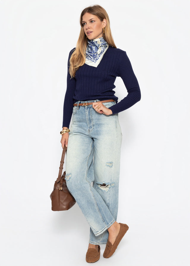 Rippstrickoberteil mit Stehkragen - dunkelblau - SASSYCLASSY