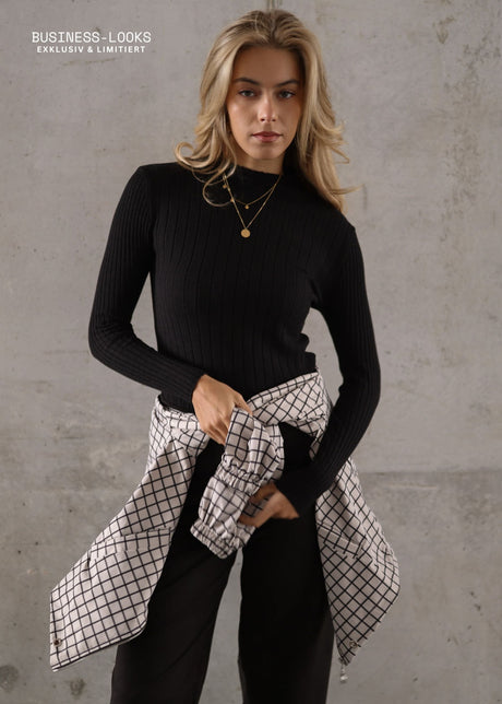 Ribbed knit top with stand-up collar - black by SASSYCLASSY