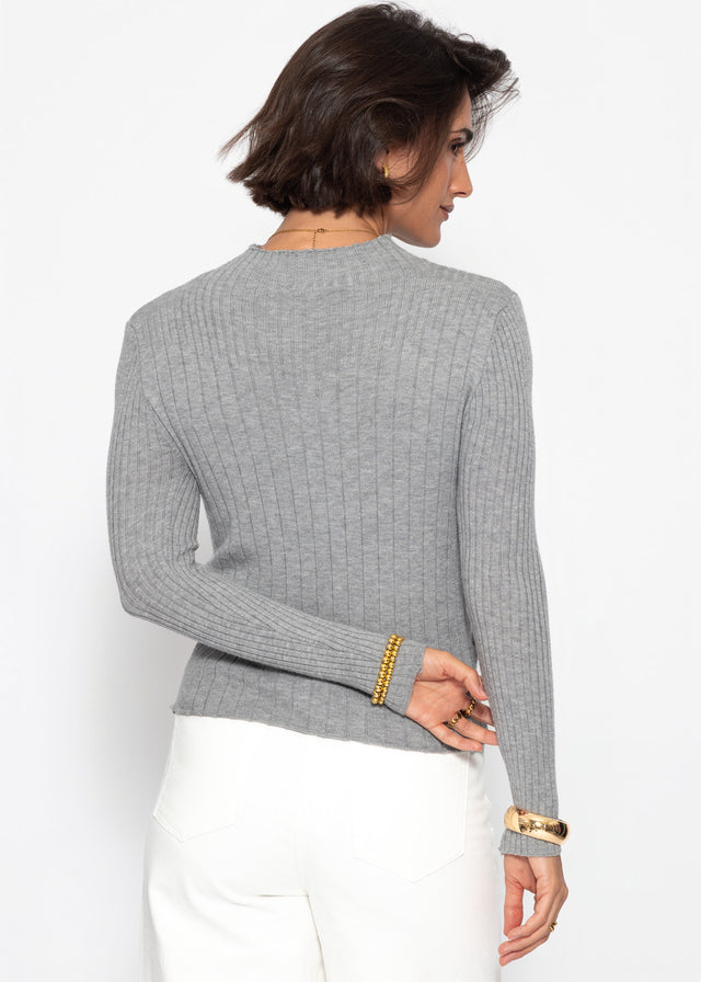 Rippstrickoberteil mit Stehkragen - grau - SASSYCLASSY