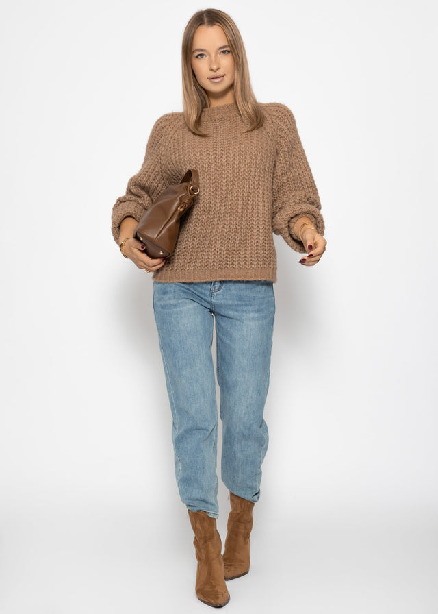 Grobstrickpullover mit Schleifendetail - braun