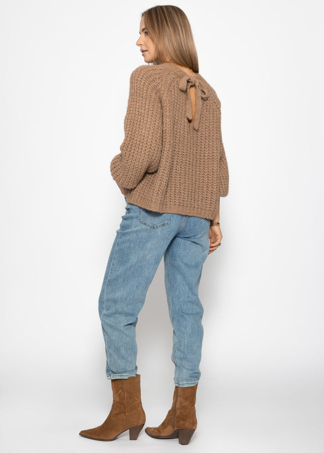 Grobstrickpullover mit Schleifendetail - braun