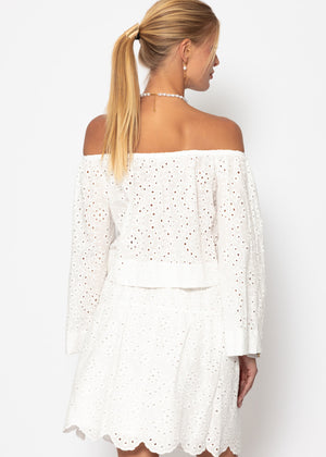 Skirt with eyelet embroidery - white