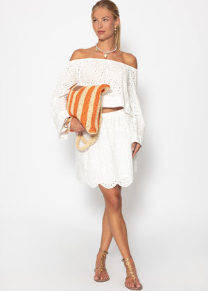Skirt with eyelet embroidery - white