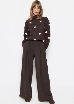 Rollkragenpullover mit Herzmuster - braun