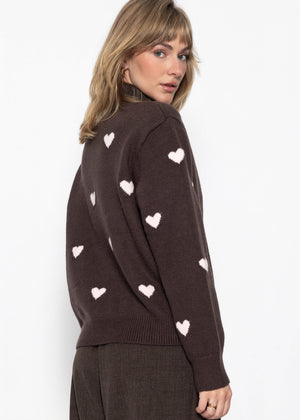 Rollkragenpullover mit Herzmuster - braun