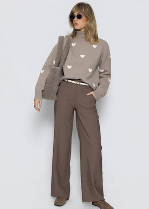 Rollkragenpullover mit Herzmuster - taupe