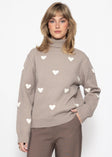 Rollkragenpullover mit Herzmuster - taupe