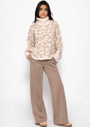 Turtleneck sweater with leopard print - beige