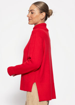 Rollkragenpullover mit Ziernaht - rot