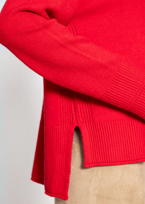 Rollkragenpullover mit Ziernaht - rot