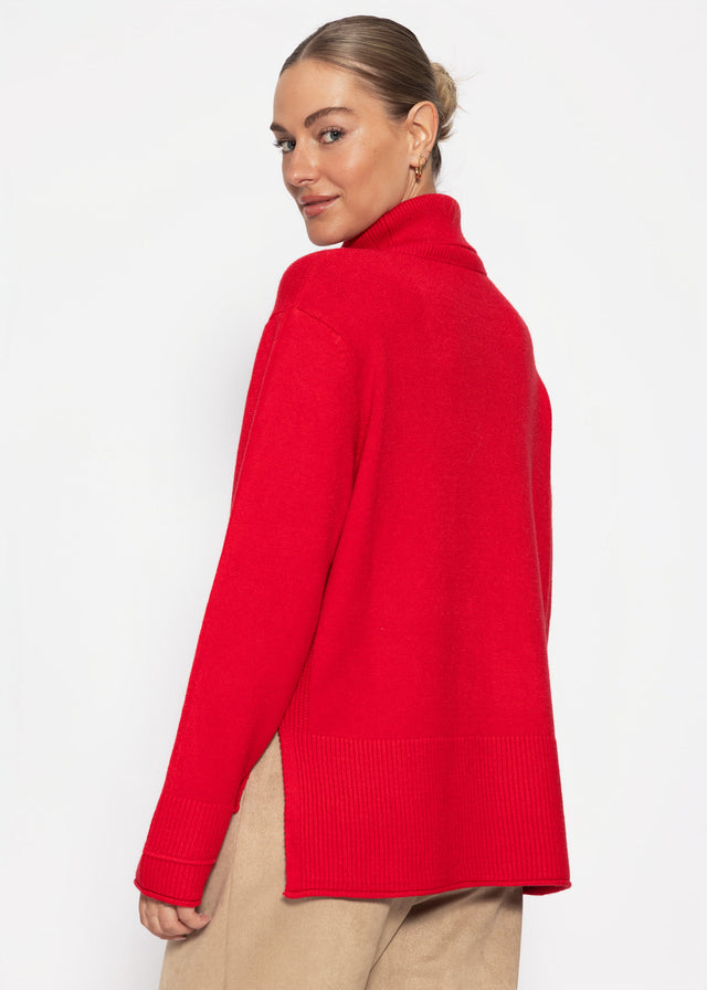 Rollkragenpullover mit Ziernaht - rot
