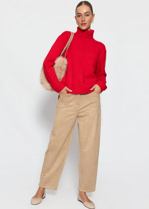 Rollkragenpullover mit Ziernaht - rot