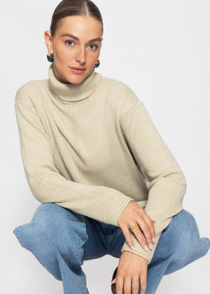 Rollkragenpullover mit Ziernaht - taupe