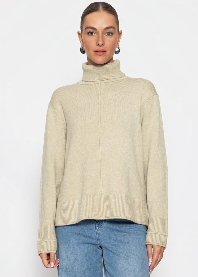 Rollkragenpullover mit Ziernaht - taupe