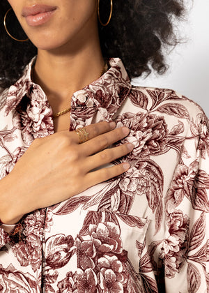 Satin Bluse mit Print - offwhite-weinrot