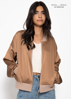 Satin Bomberjacke - camel
