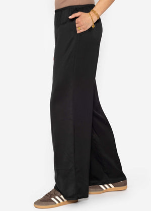 Satin Hose mit Ziernaht - schwarz