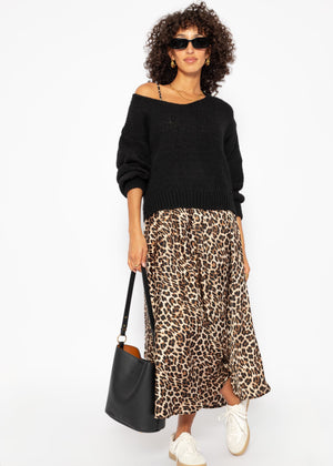 Satin dress in leopard print - brown