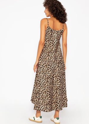 Satin dress in leopard print - brown