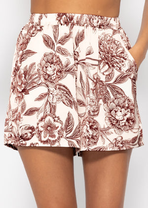 Satin shorts with print - off-white-burgundy